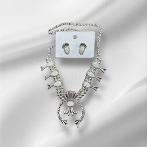 Silver and White Necklace and earring Set